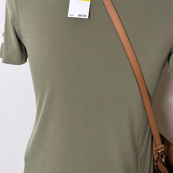 Michael Michael Kors top scoop neck peekaboo design on sleeve army green medium - Picture 4 of 8